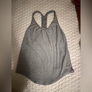 Under Armour, low back V-neck workout tank top gray